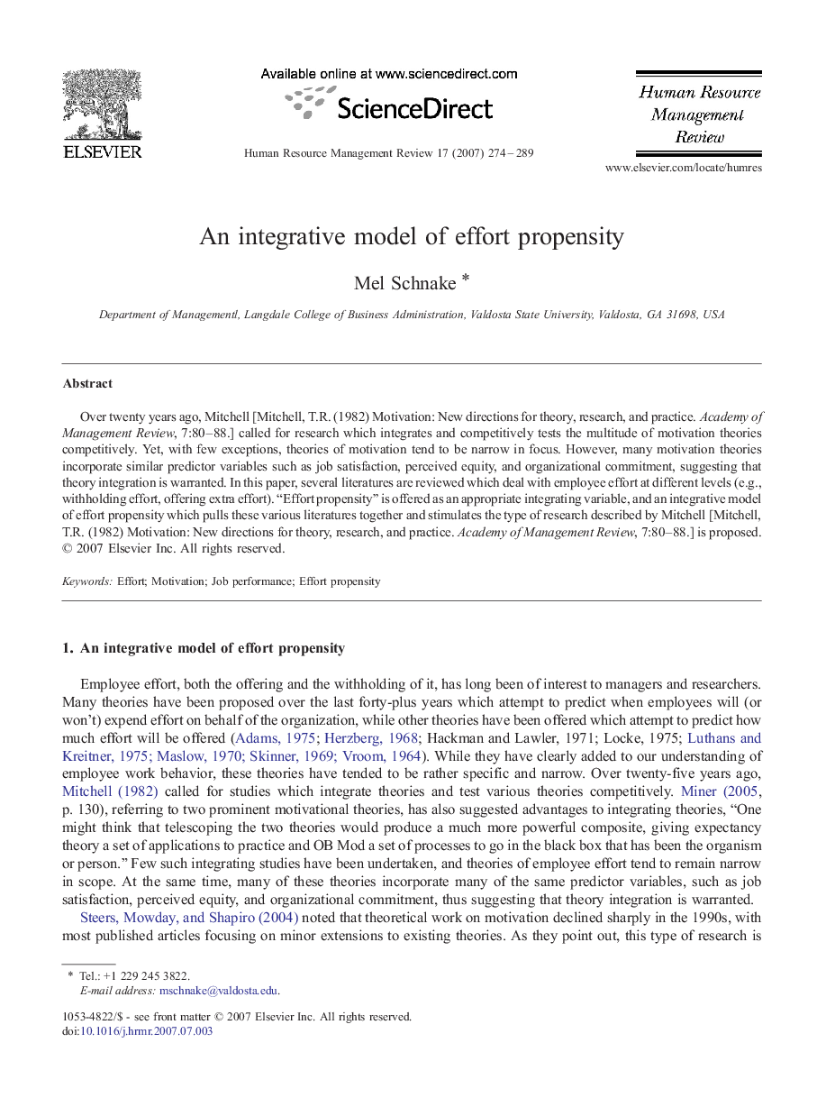 An integrative model of effort propensity