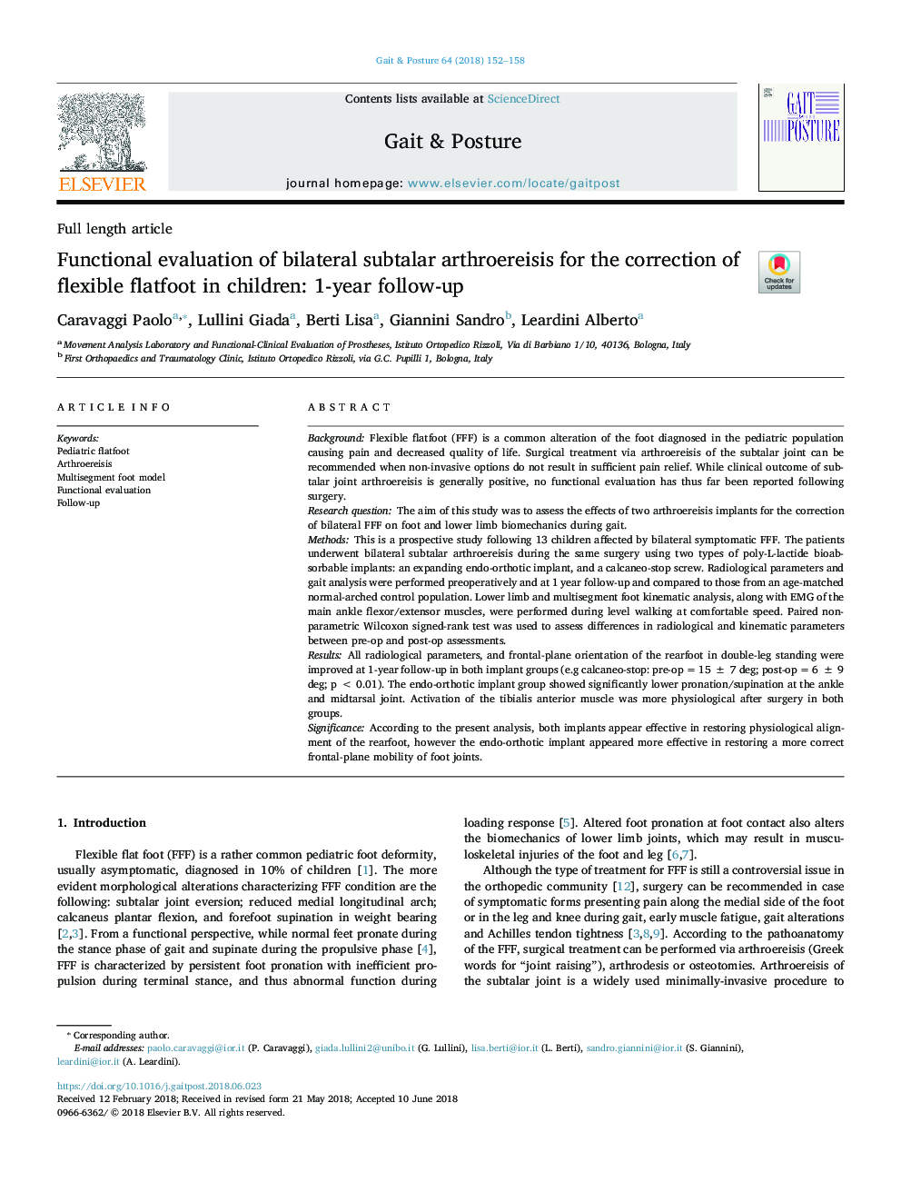 Functional evaluation of bilateral subtalar arthroereisis for the correction of flexible flatfoot in children: 1-year follow-up