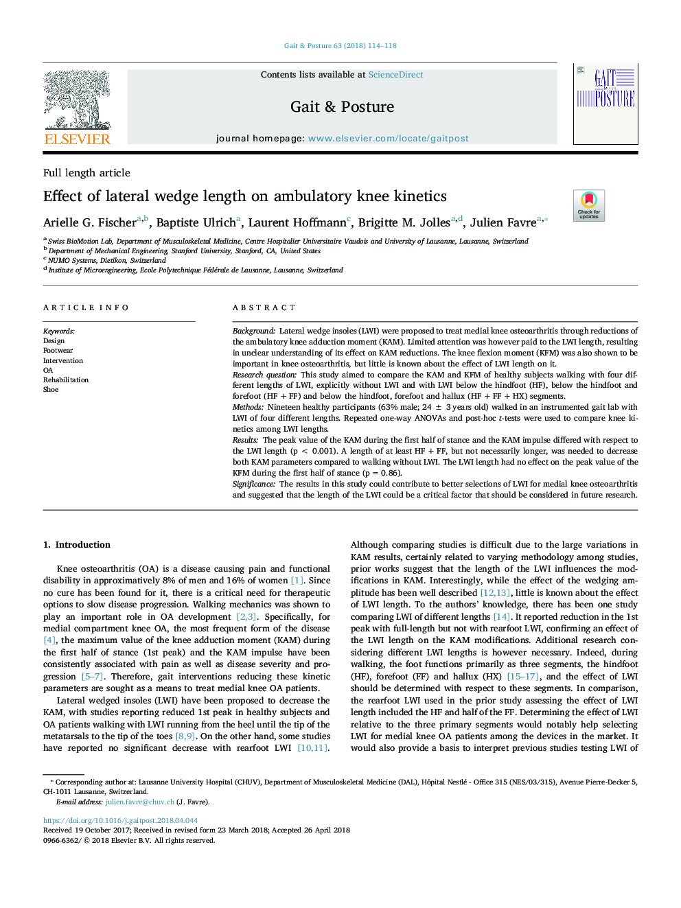 Effect of lateral wedge length on ambulatory knee kinetics