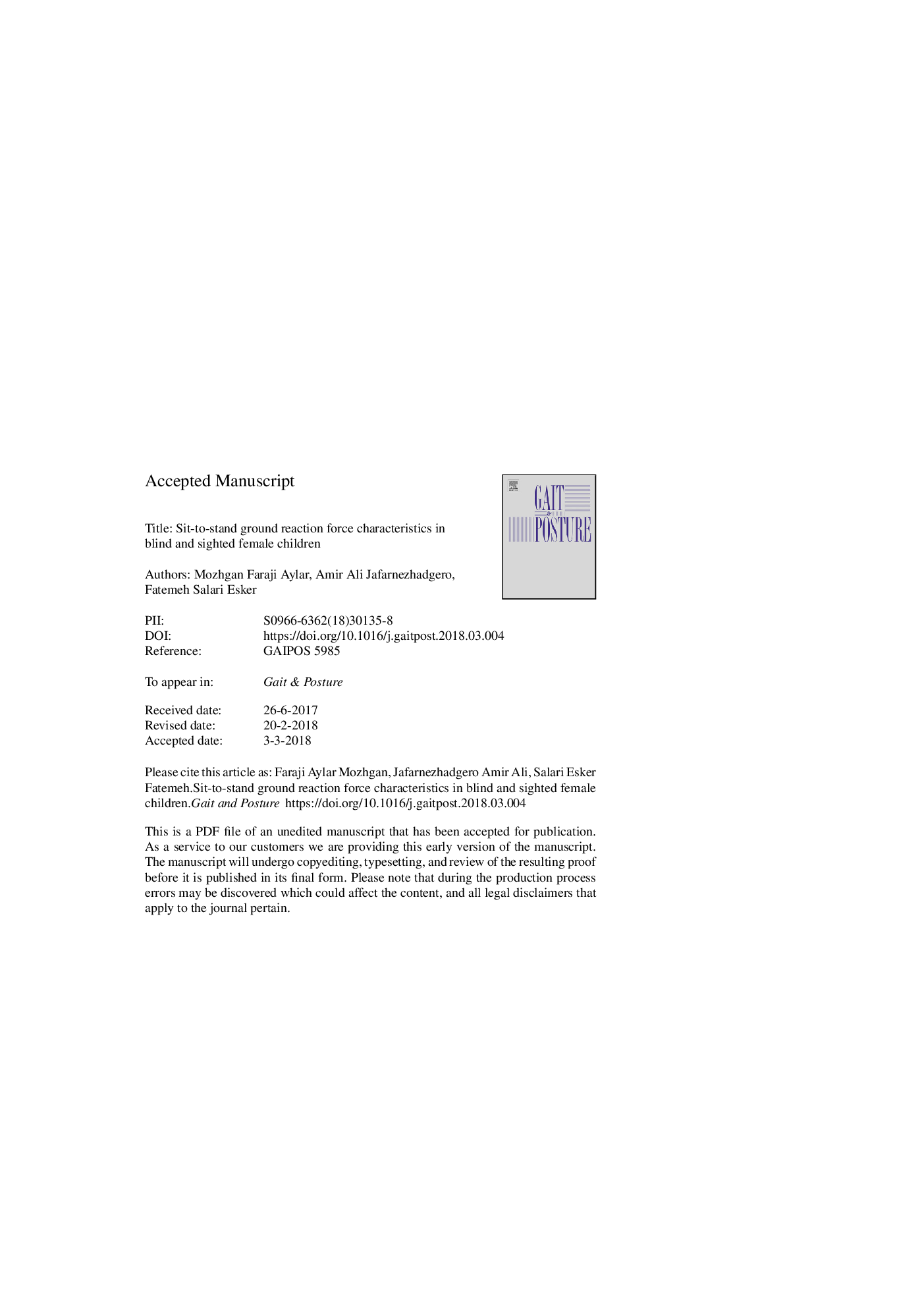 Sit-to-stand ground reaction force characteristics in blind and sighted female children