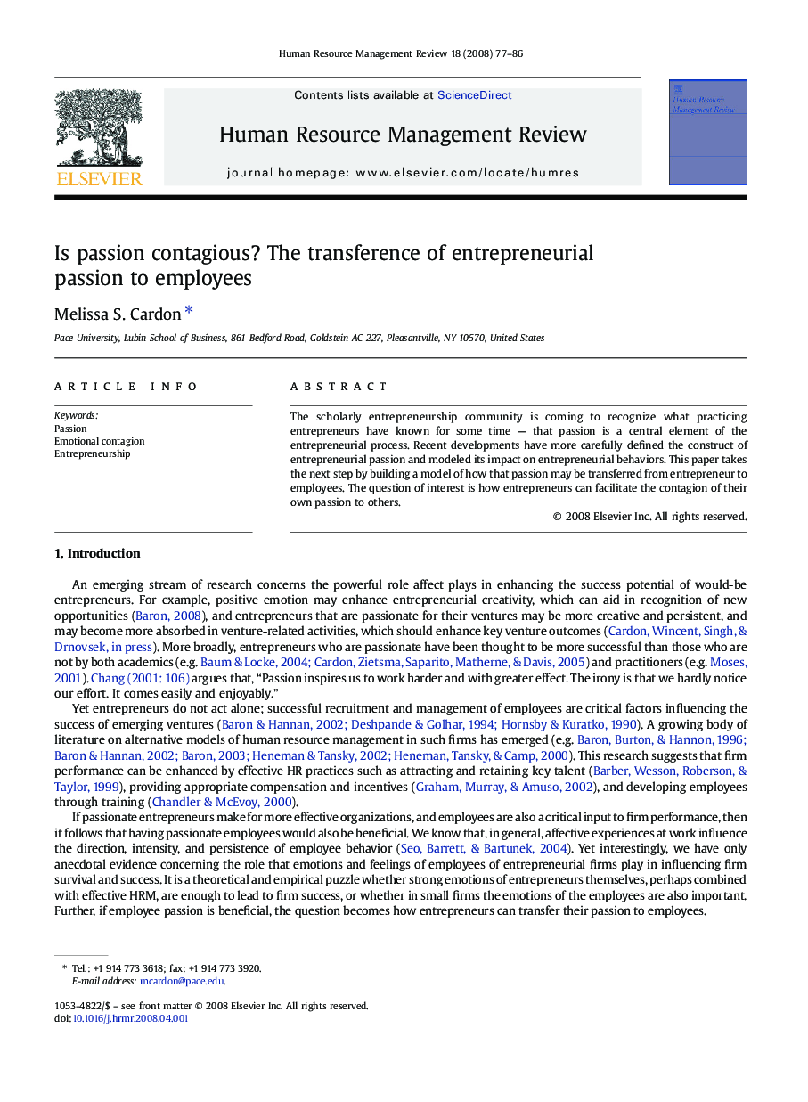 Is passion contagious? The transference of entrepreneurial passion to employees