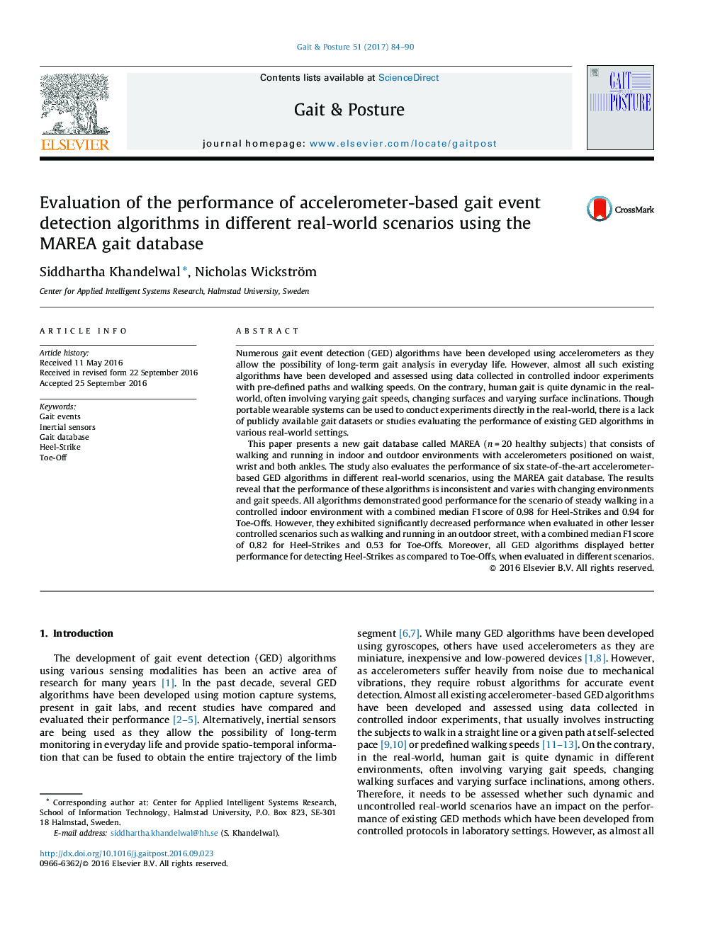Evaluation of the performance of accelerometer-based gait event detection algorithms in different real-world scenarios using the MAREA gait database