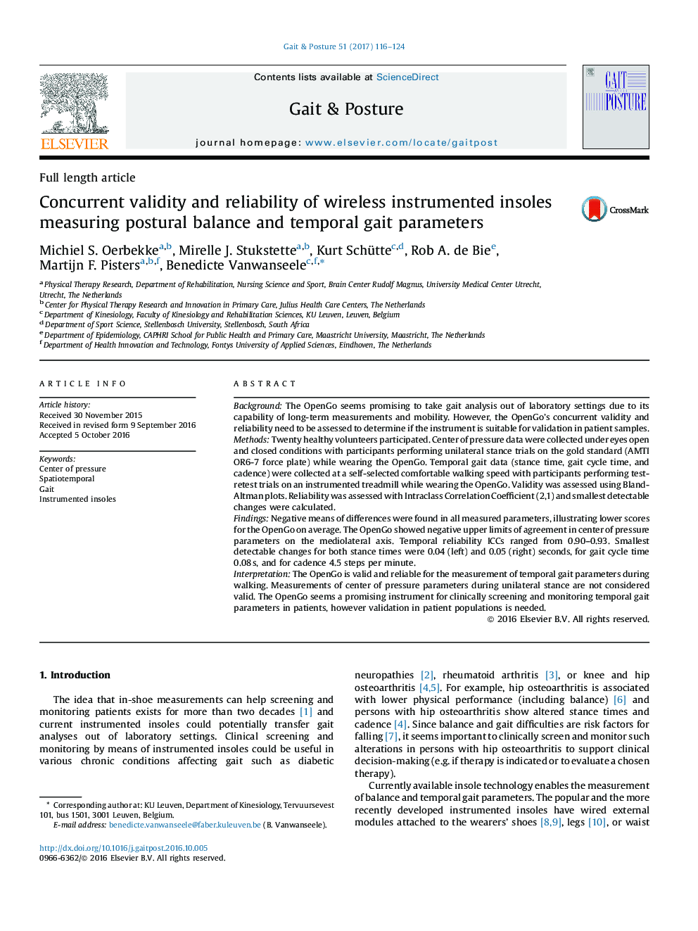 Concurrent validity and reliability of wireless instrumented insoles measuring postural balance and temporal gait parameters