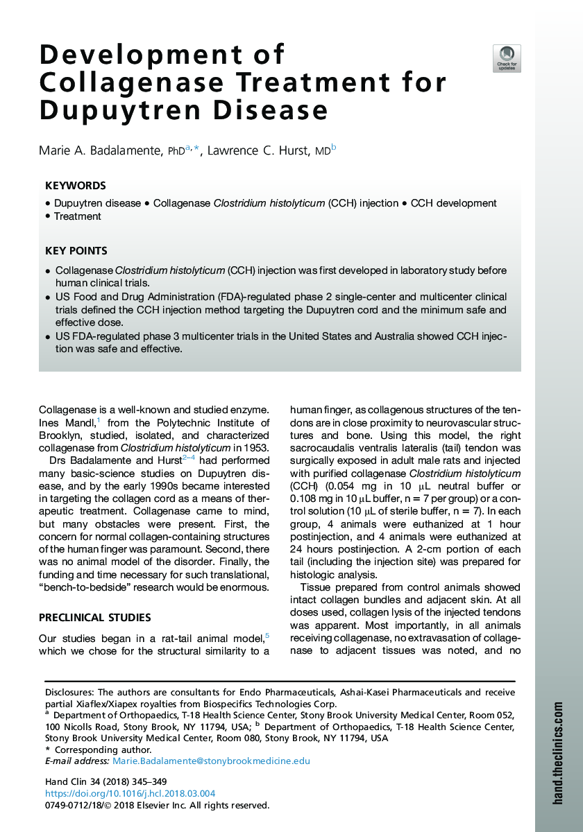 Development of Collagenase Treatment for Dupuytren Disease