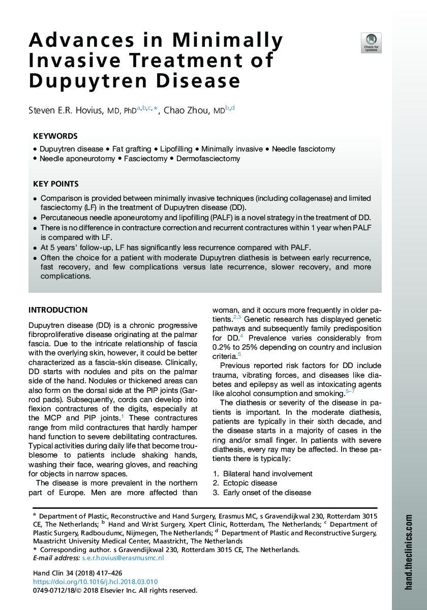 Advances in Minimally Invasive Treatment of Dupuytren Disease