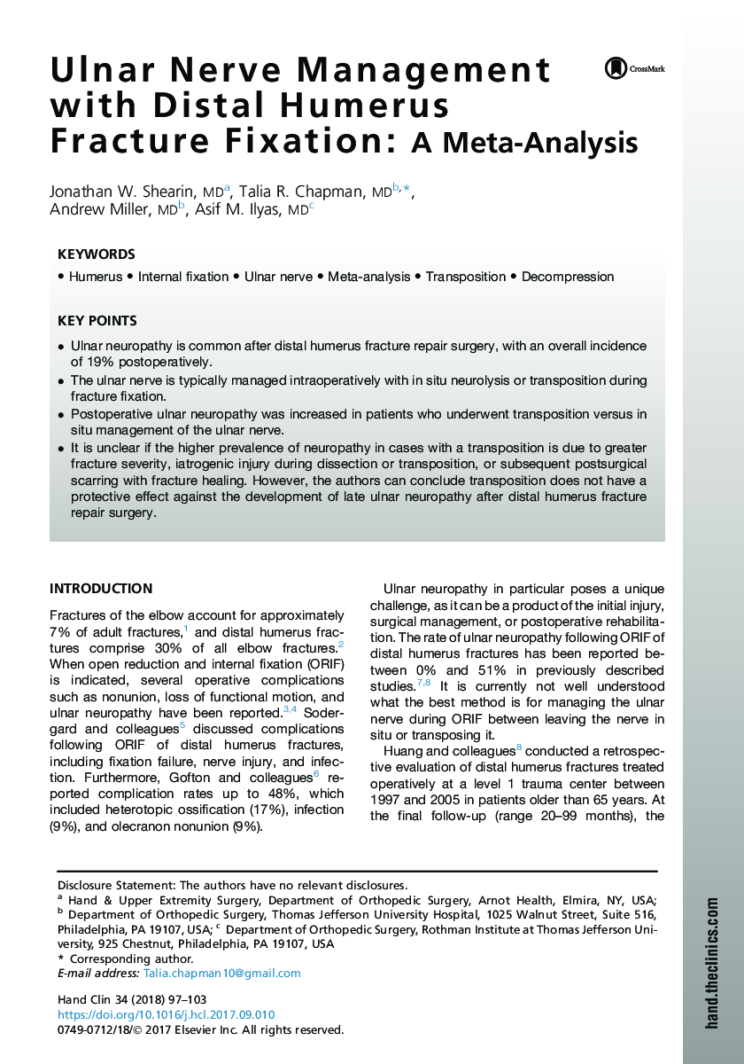 Ulnar Nerve Management with Distal Humerus Fracture Fixation