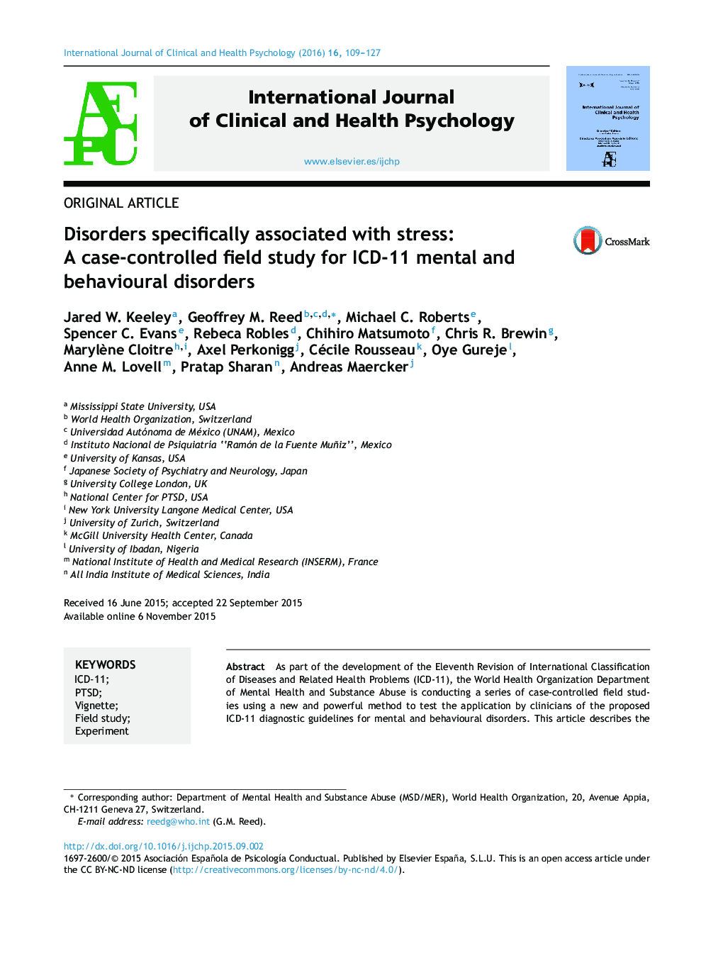 Disorders specifically associated with stress: A case-controlled field study for ICD-11 mental and behavioural disorders