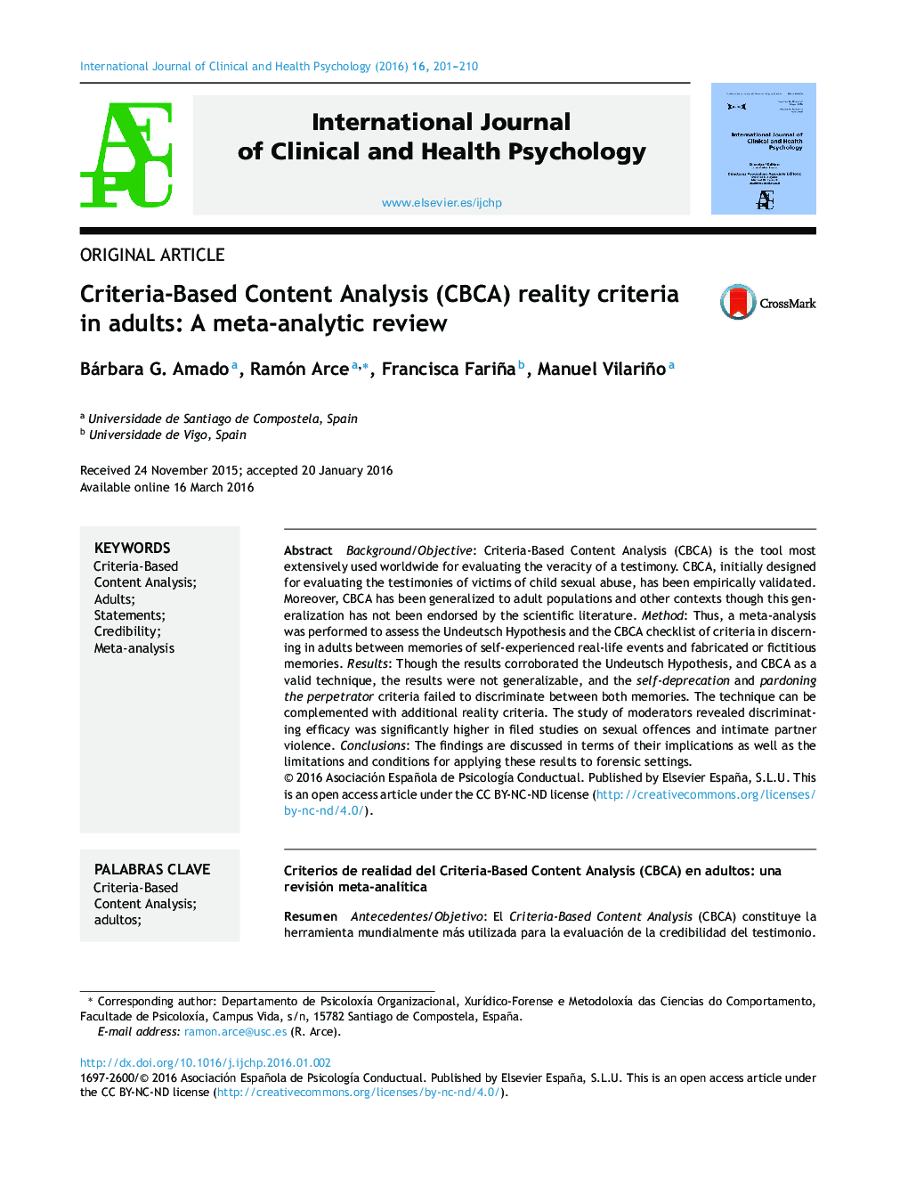 Criteria-Based Content Analysis (CBCA) reality criteria in adults: A meta-analytic review