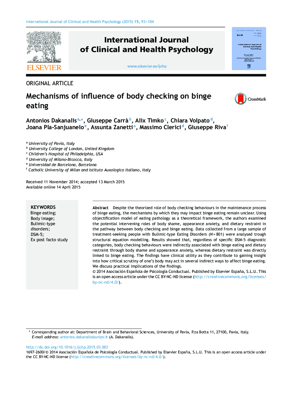 Mechanisms of influence of body checking on binge eating 