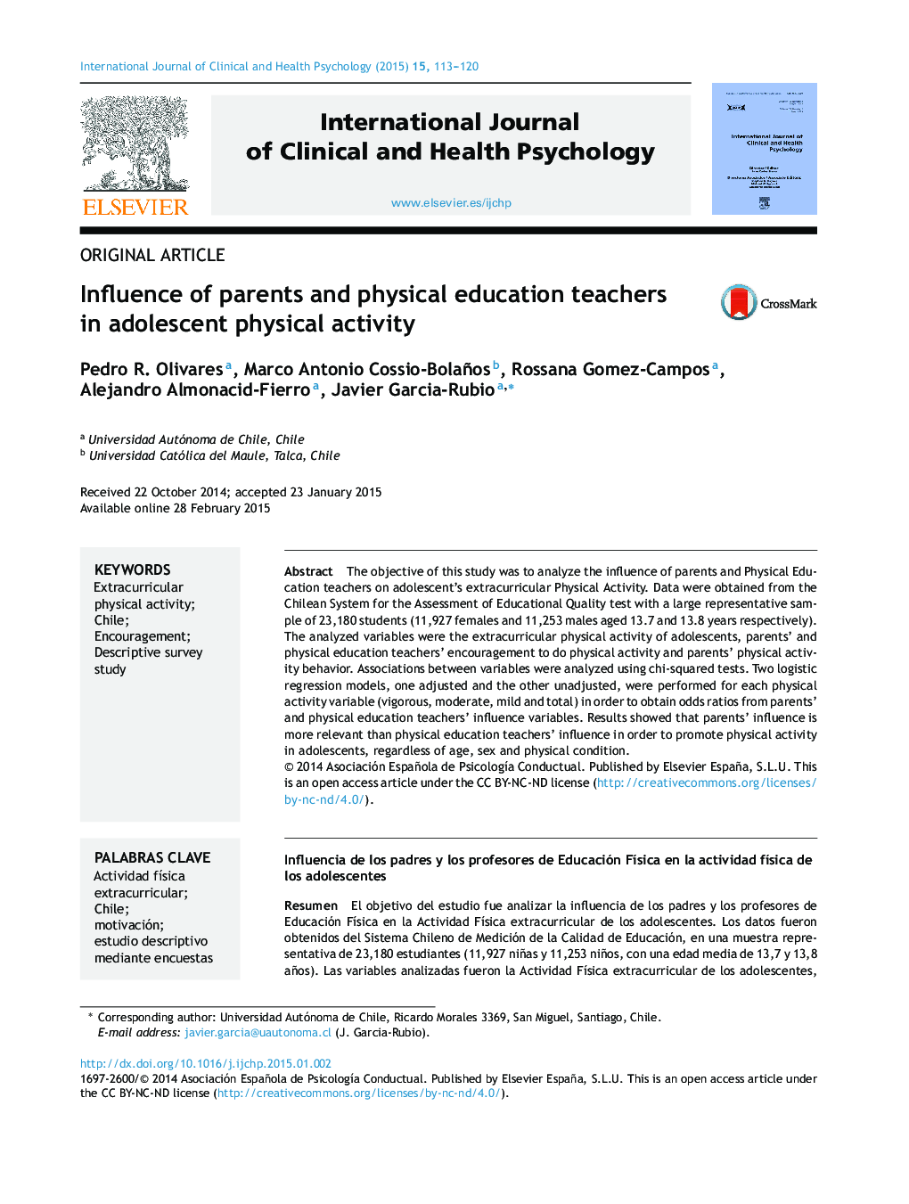 Influence of parents and physical education teachers in adolescent physical activity 