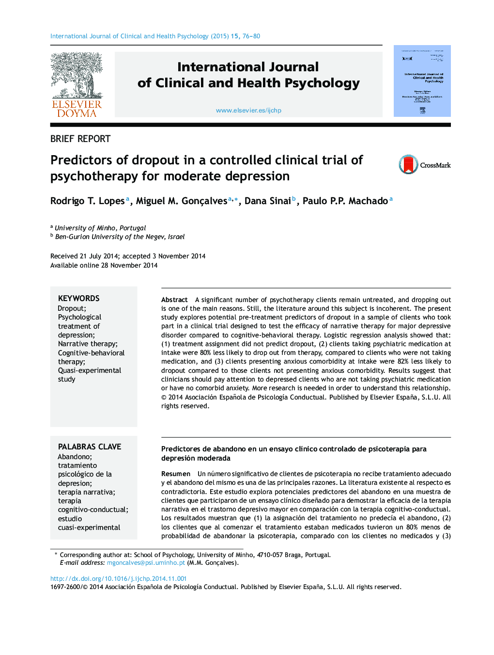 Predictors of dropout in a controlled clinical trial of psychotherapy for moderate depression 