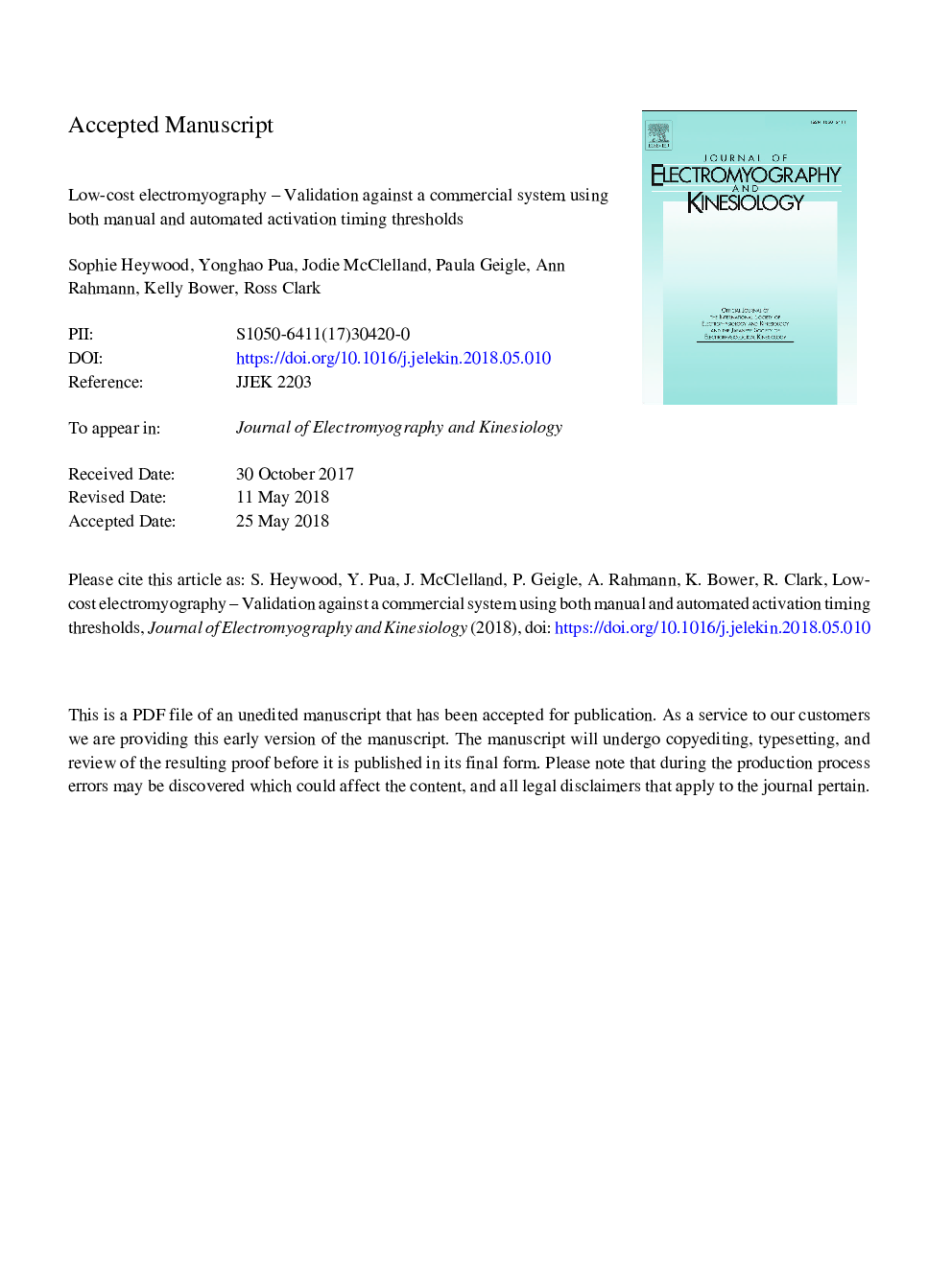 Low-cost electromyography - Validation against a commercial system using both manual and automated activation timing thresholds