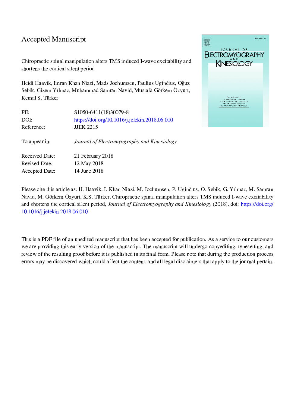 Chiropractic spinal manipulation alters TMS induced I-wave excitability and shortens the cortical silent period