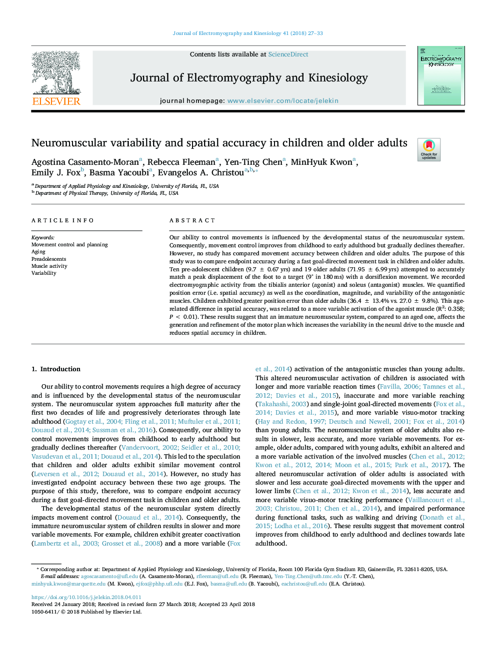 Neuromuscular variability and spatial accuracy in children and older adults