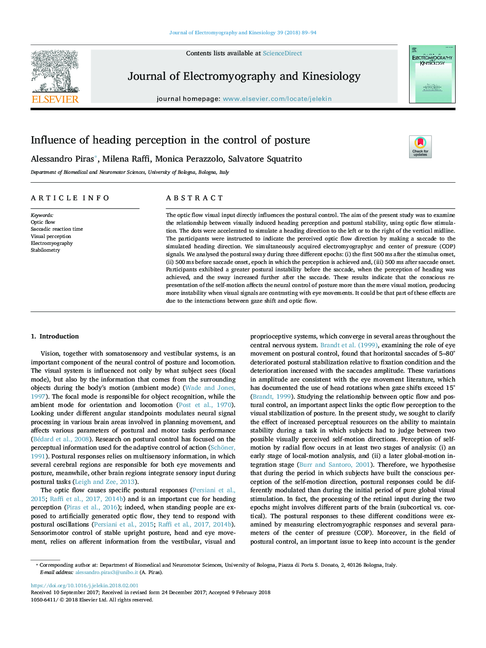 Influence of heading perception in the control of posture
