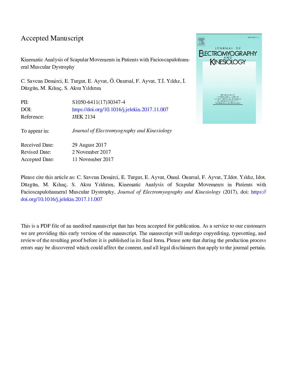 Kinematic analysis of scapular movements in patients with facioscapulohumeral muscular dystrophy