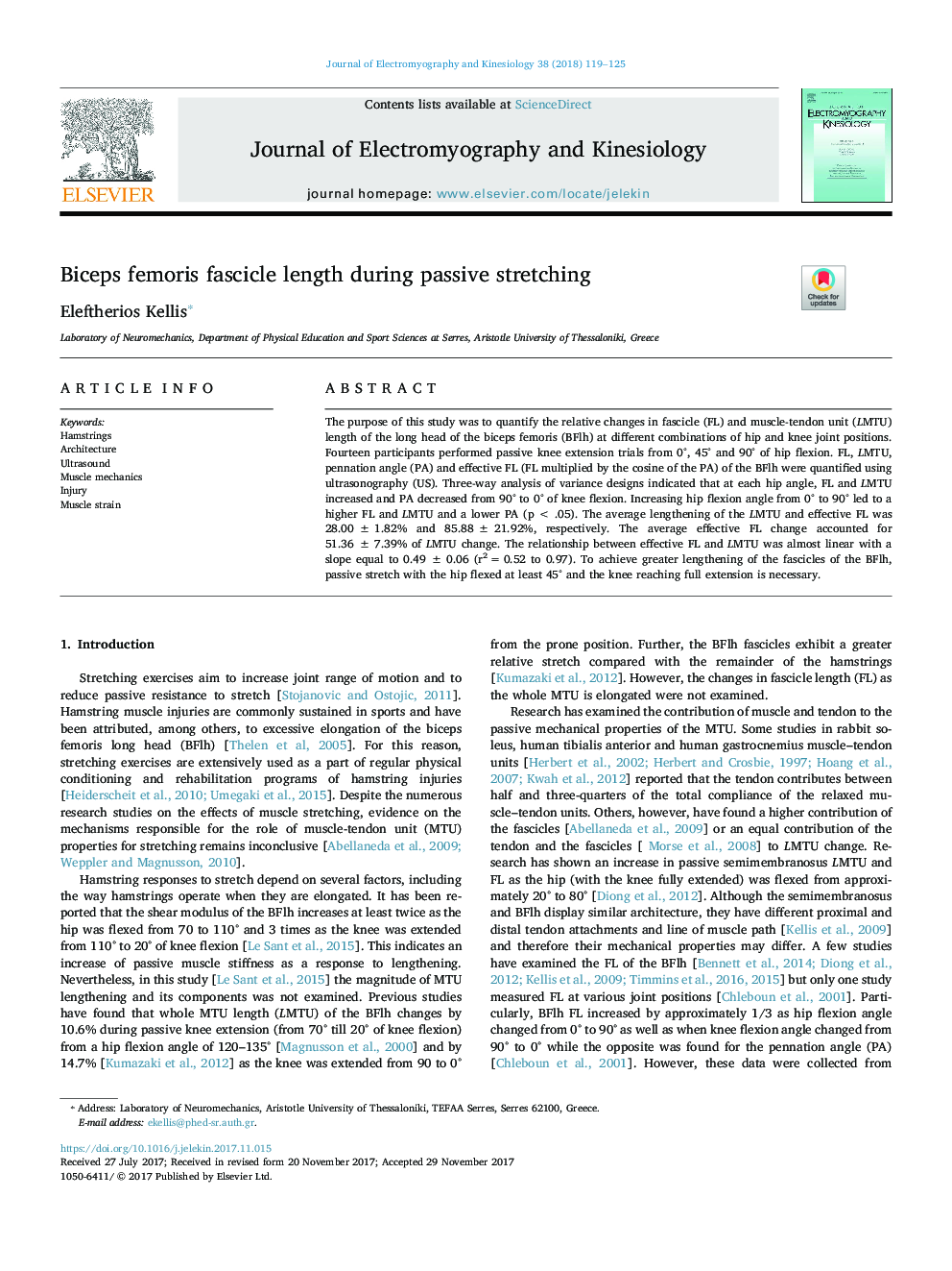 Biceps femoris fascicle length during passive stretching