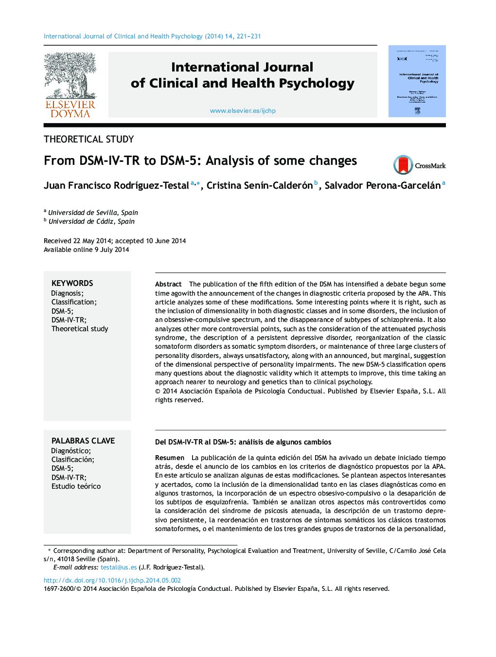 From DSM-IV-TR to DSM-5: Analysis of some changes 