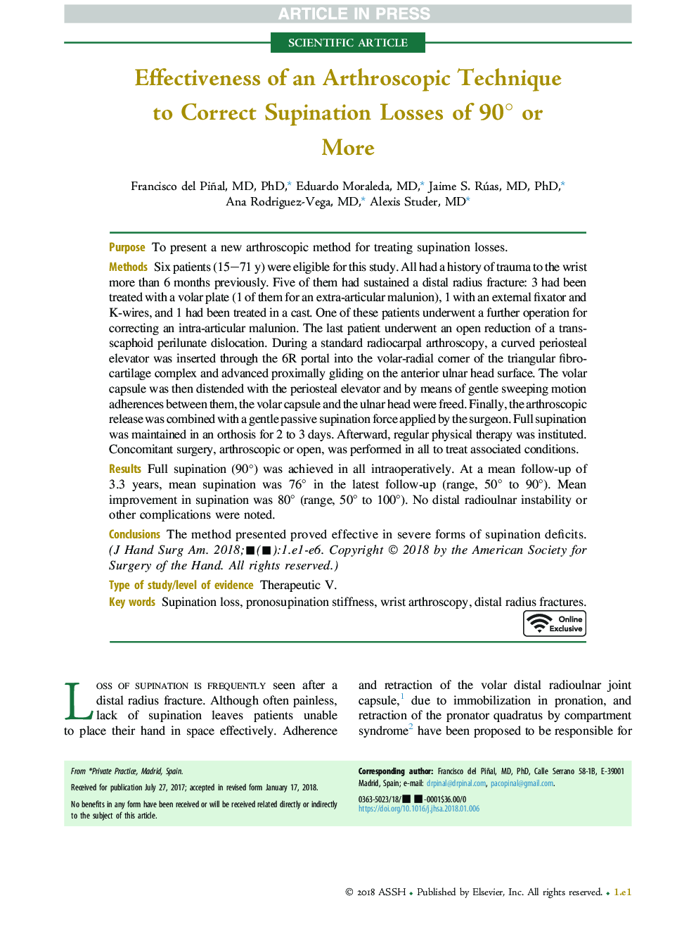 Effectiveness of an Arthroscopic Technique toÂ Correct Supination Losses of 90Â° or More