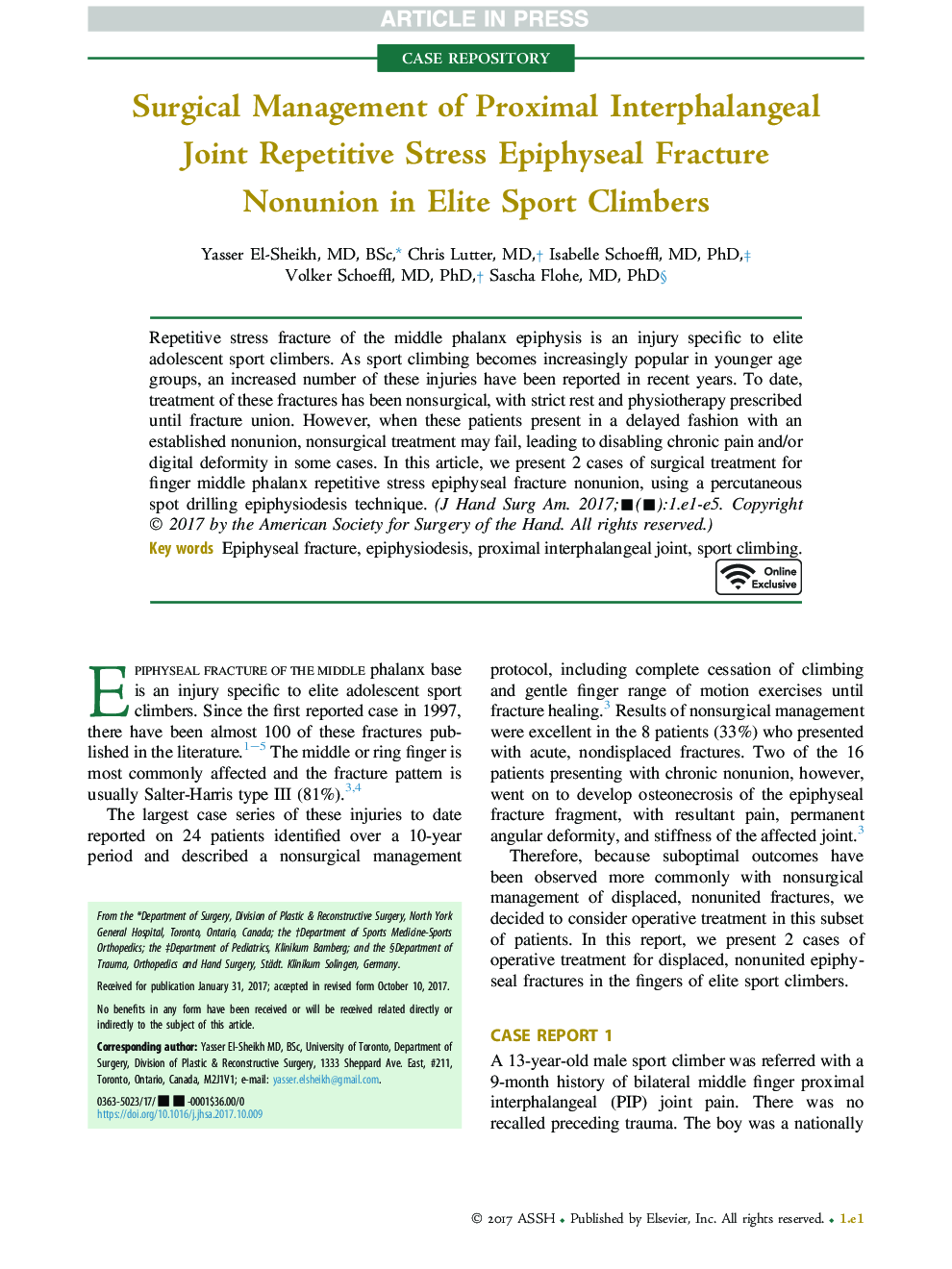 Surgical Management of Proximal Interphalangeal Joint Repetitive Stress Epiphyseal Fracture Nonunion in Elite Sport Climbers