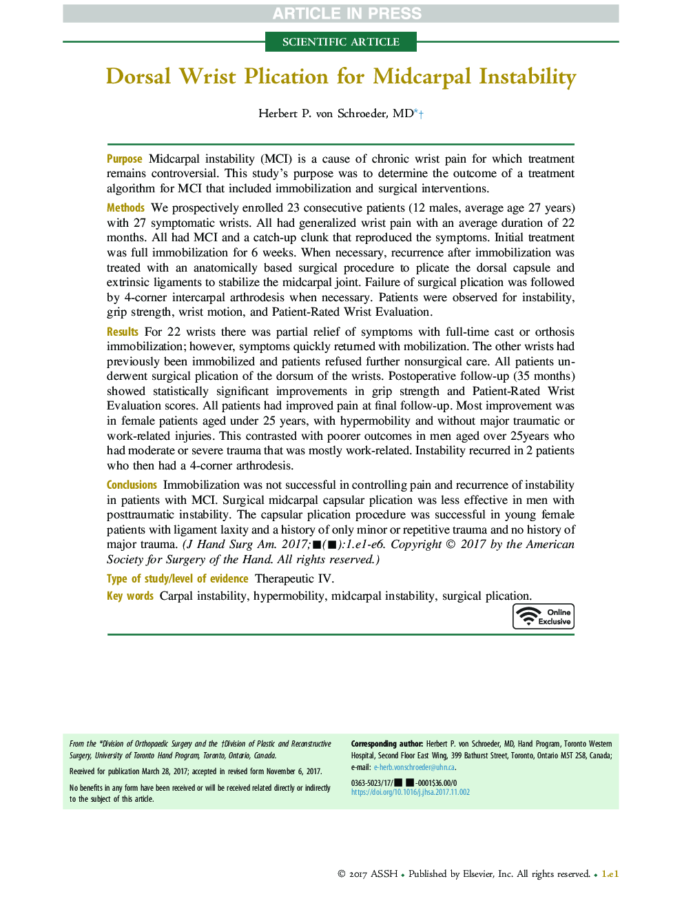 Dorsal Wrist Plication for Midcarpal Instability