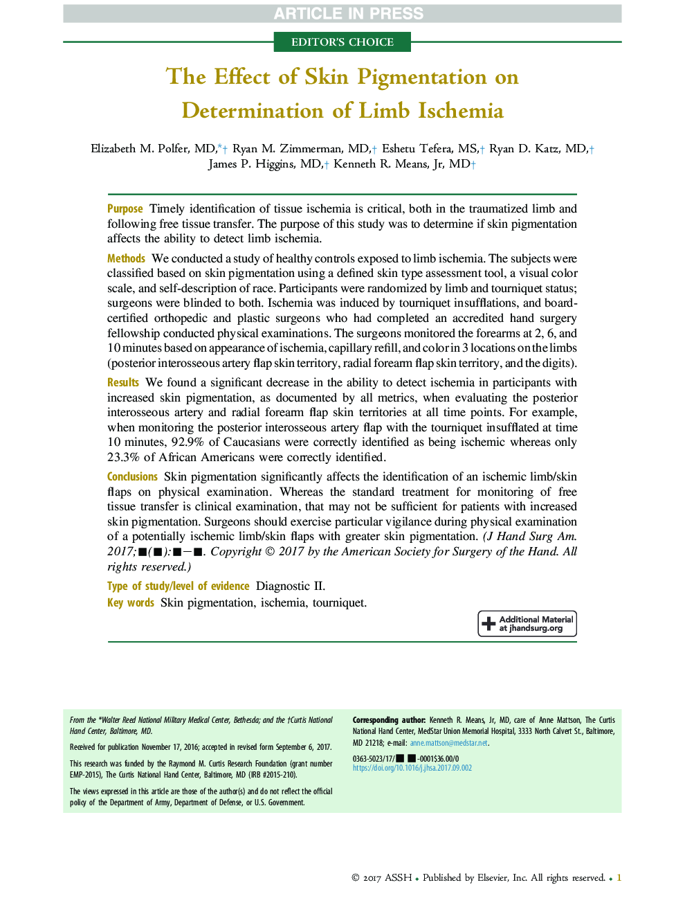 The Effect of Skin Pigmentation on Determination of Limb Ischemia