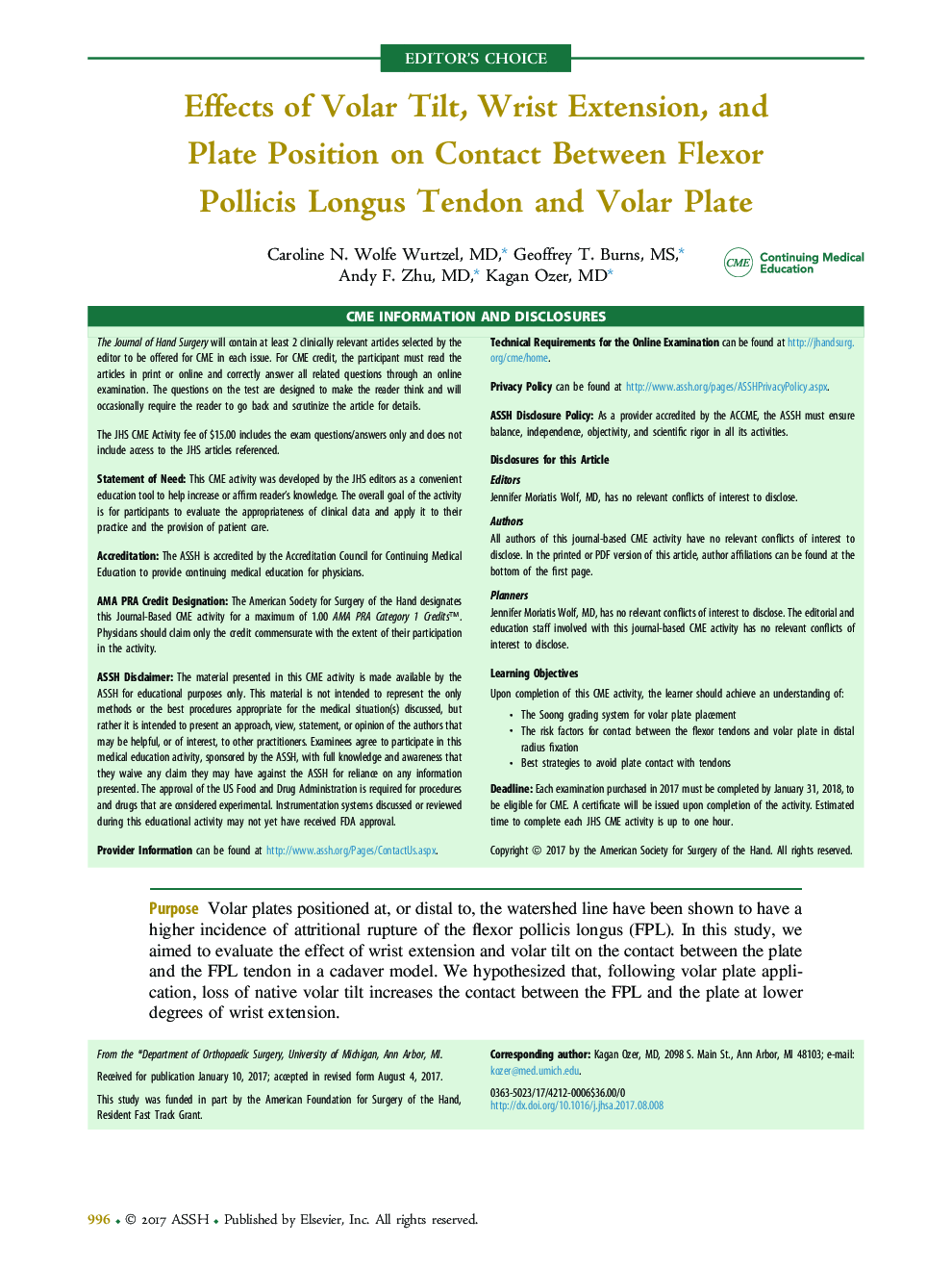 Effects of Volar Tilt, Wrist Extension, and Plate Position on Contact Between Flexor Pollicis Longus Tendon and Volar Plate