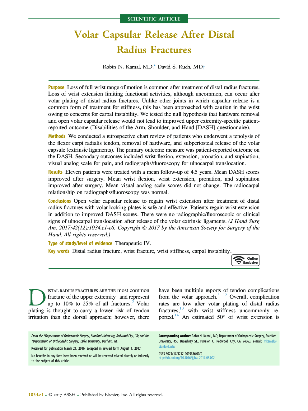 Volar Capsular Release After Distal RadiusÂ Fractures