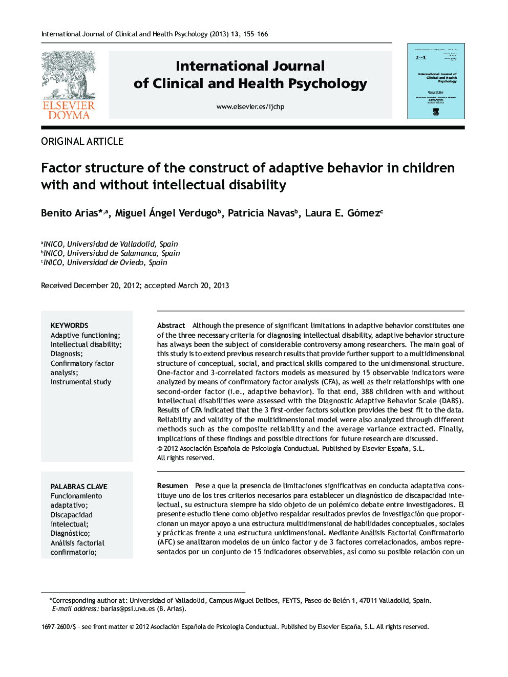 Factor structure of the construct of adaptive behavior in children with and without intellectual disability