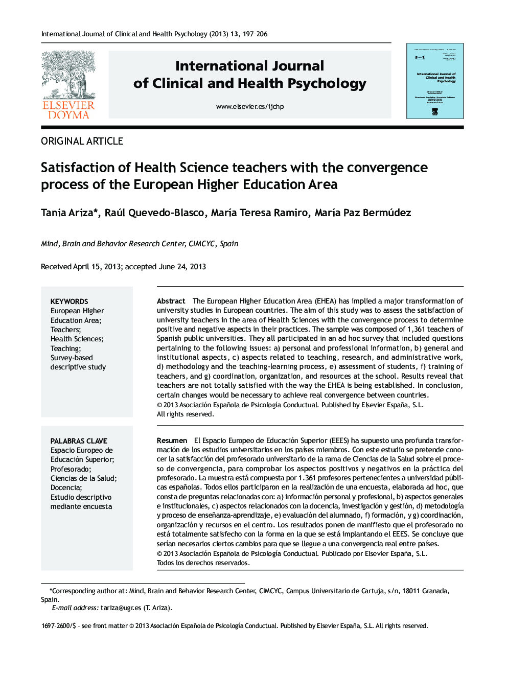 Satisfaction of Health Science teachers with the convergence process of the European Higher Education Area