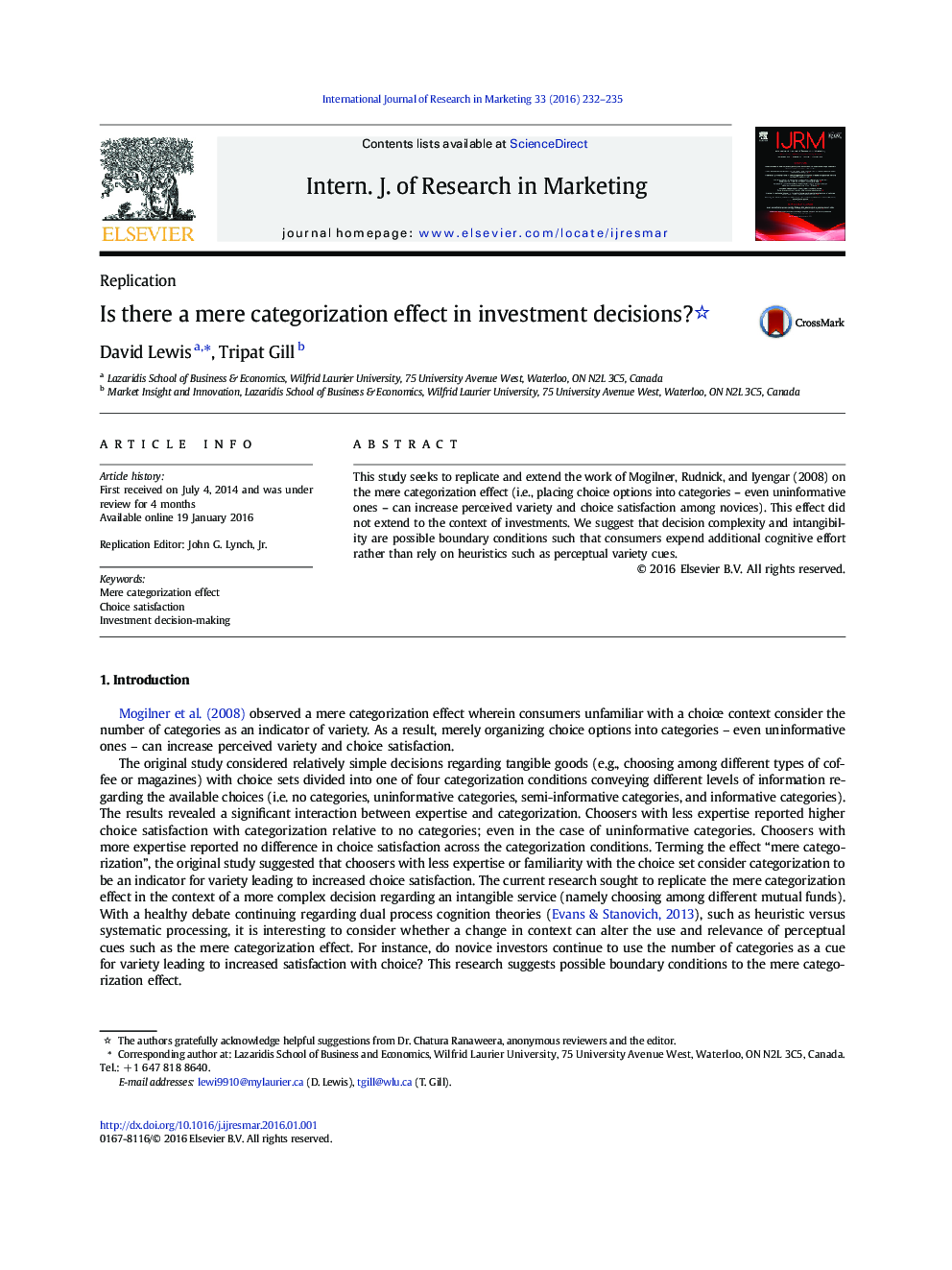 Is there a mere categorization effect in investment decisions? 