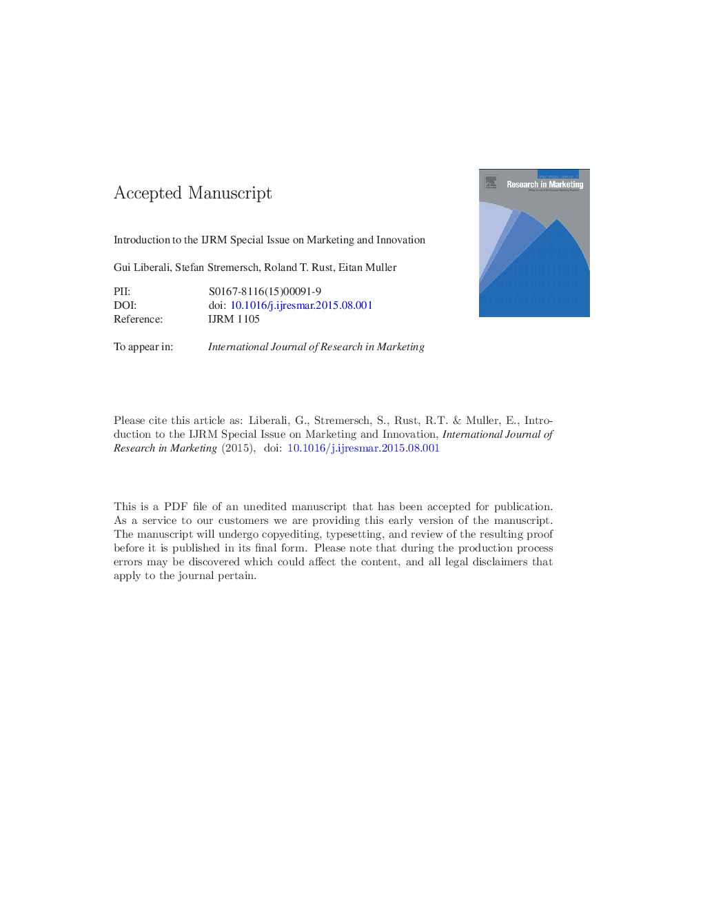 Introduction to the IJRM Special Issue on Marketing and Innovation