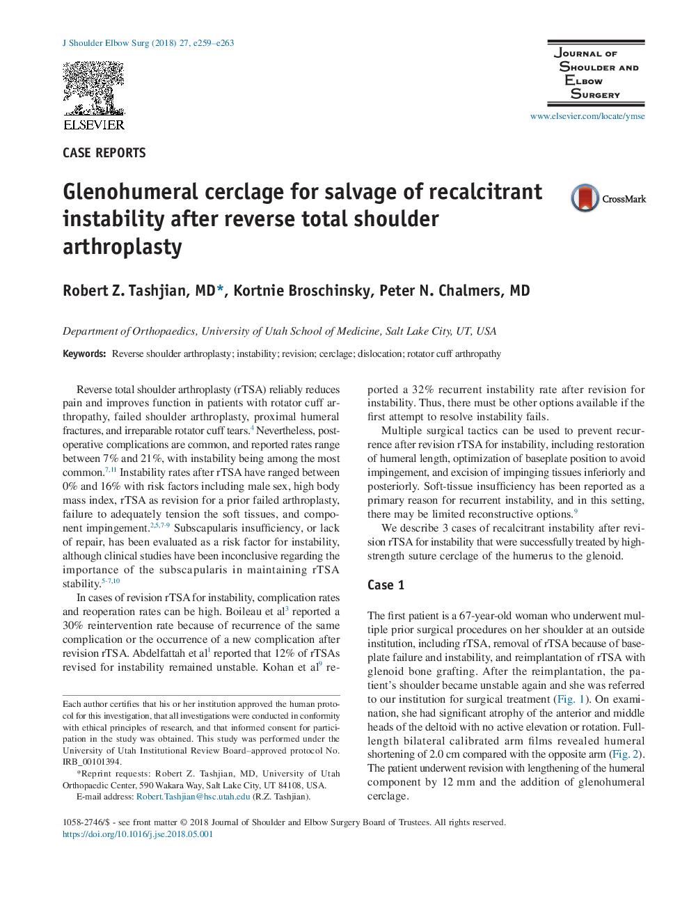 Glenohumeral cerclage for salvage of recalcitrant instability after reverse total shoulder arthroplasty