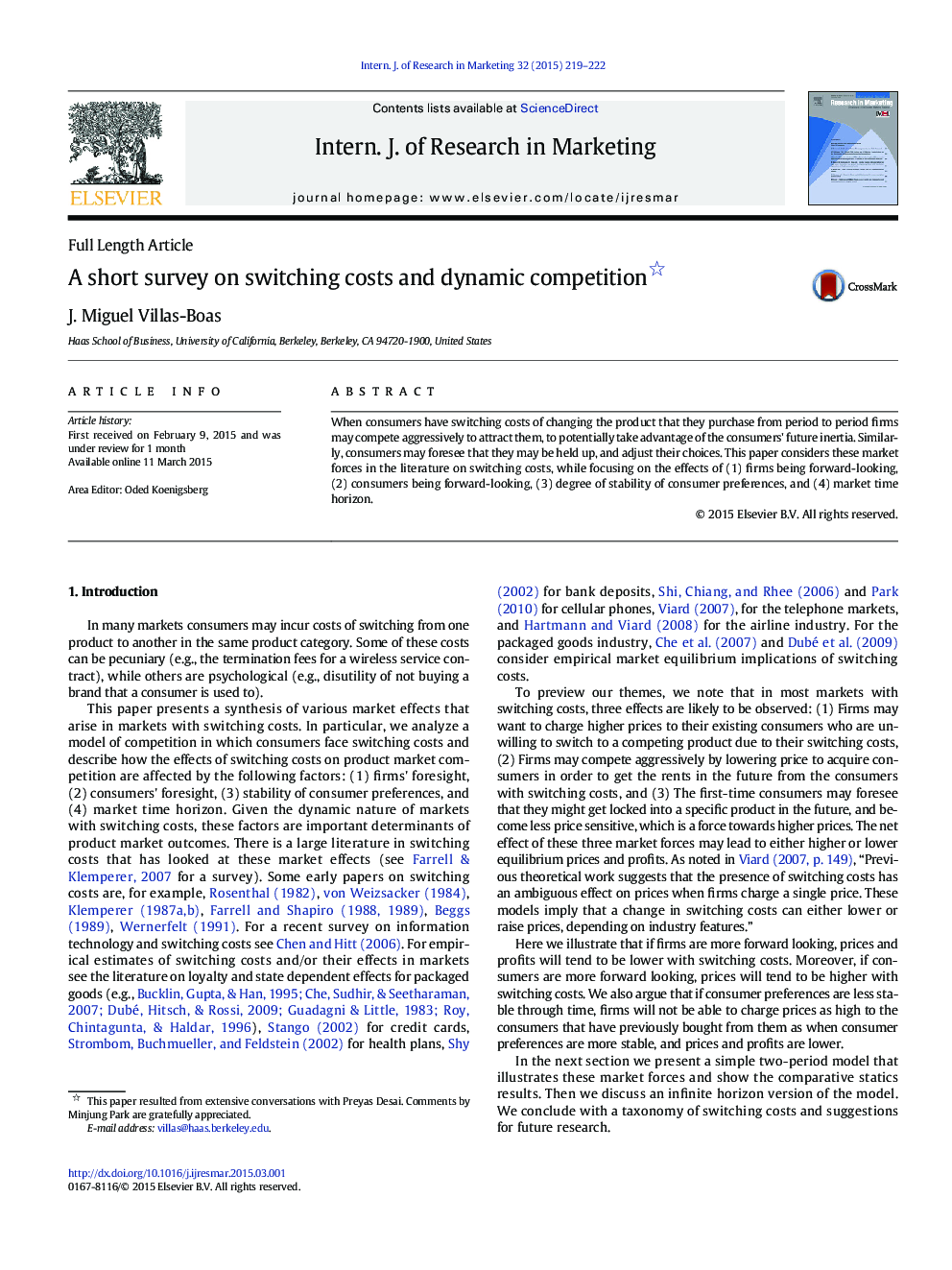 A short survey on switching costs and dynamic competition 