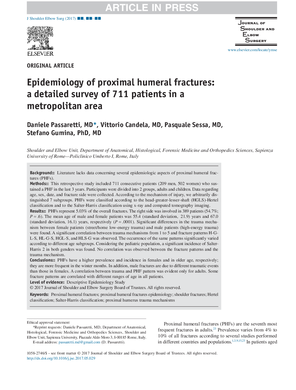 Epidemiology of proximal humeral fractures: a detailed survey of 711 patients in a metropolitan area