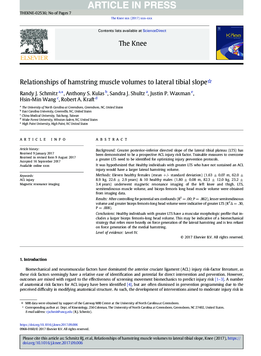 Relationships of hamstring muscle volumes to lateral tibial slope