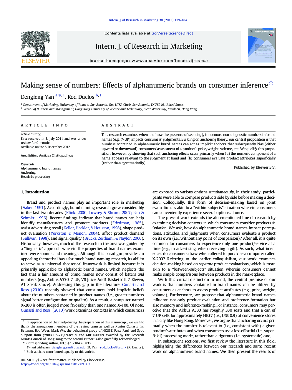 Making sense of numbers: Effects of alphanumeric brands on consumer inference 