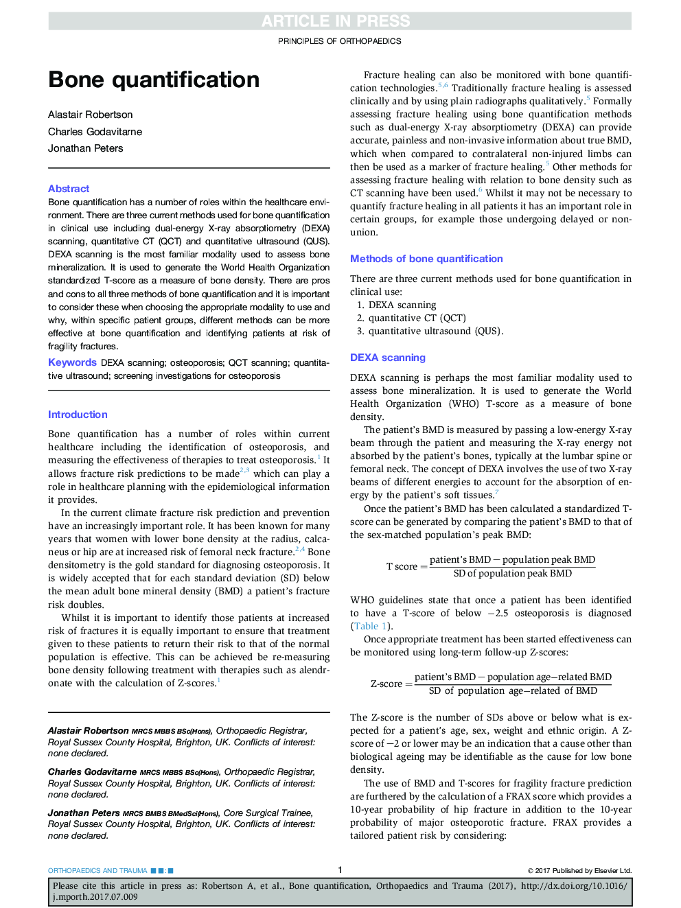 Bone quantification