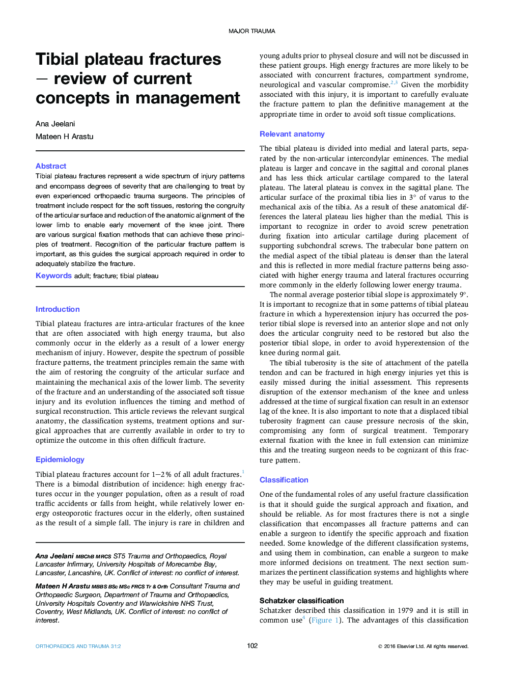 Tibial plateau fractures - review of current concepts in management