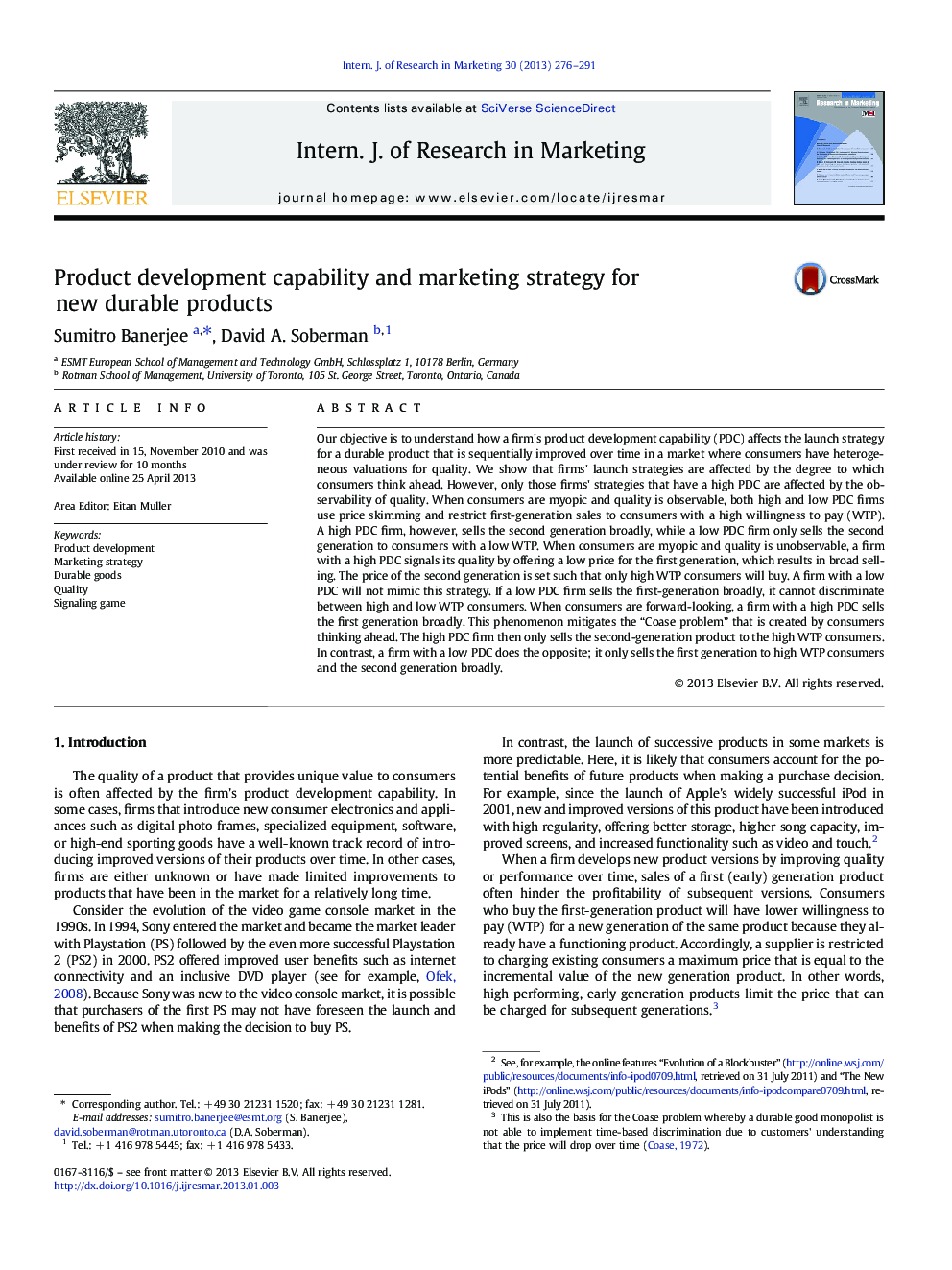 Product development capability and marketing strategy for new durable products