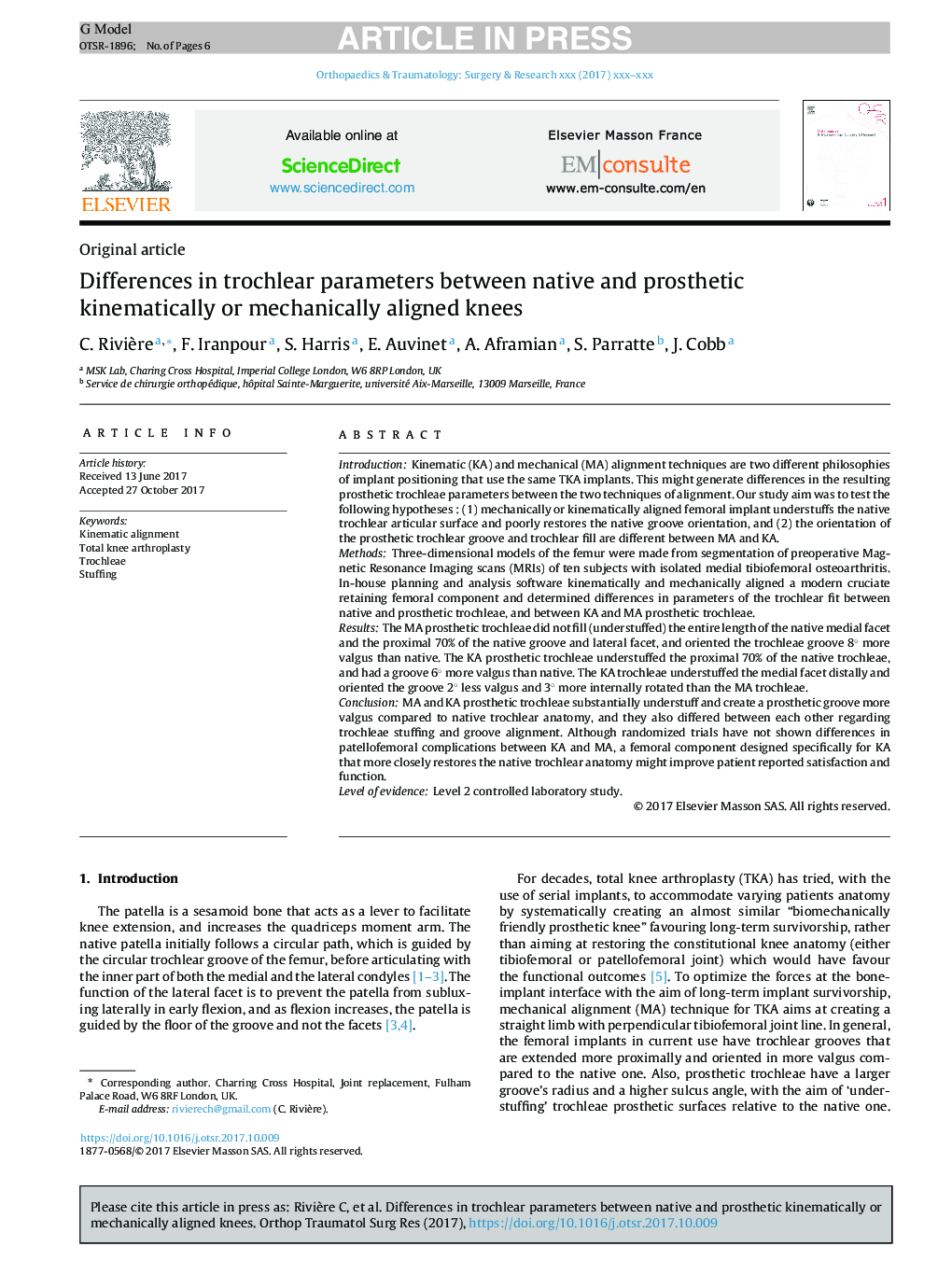 Differences in trochlear parameters between native and prosthetic kinematically or mechanically aligned knees