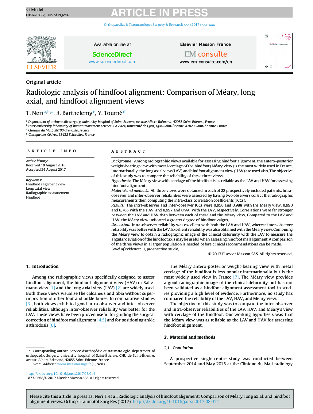 Radiologic analysis of hindfoot alignment: Comparison of Méary, long axial, and hindfoot alignment views