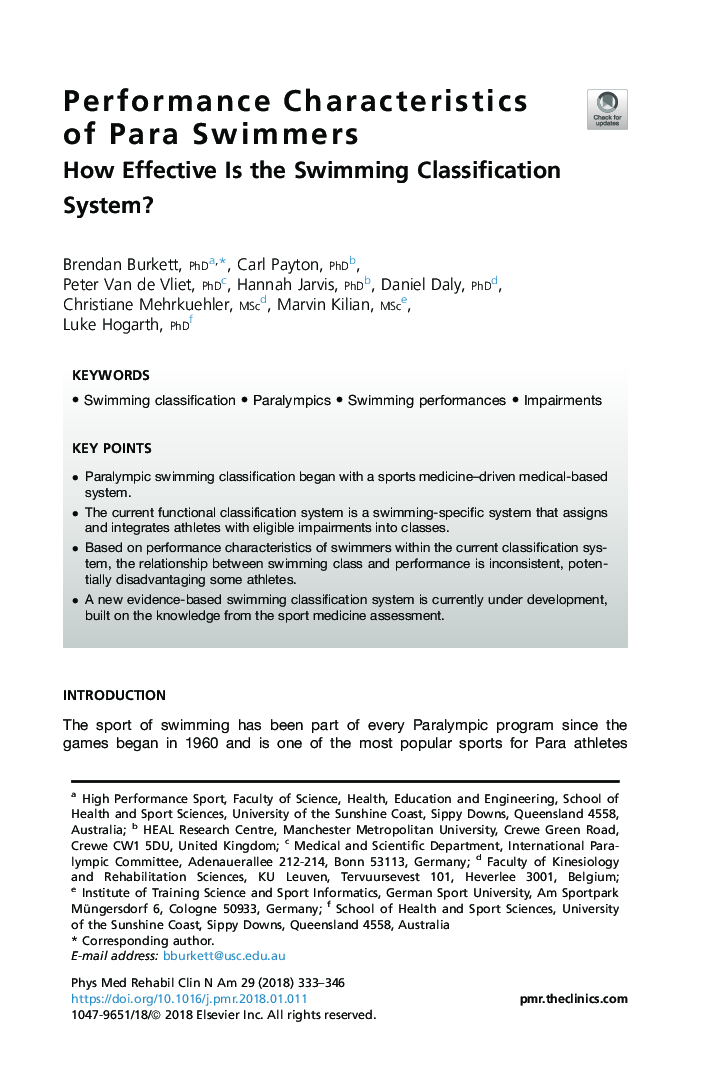 Performance Characteristics of Para Swimmers