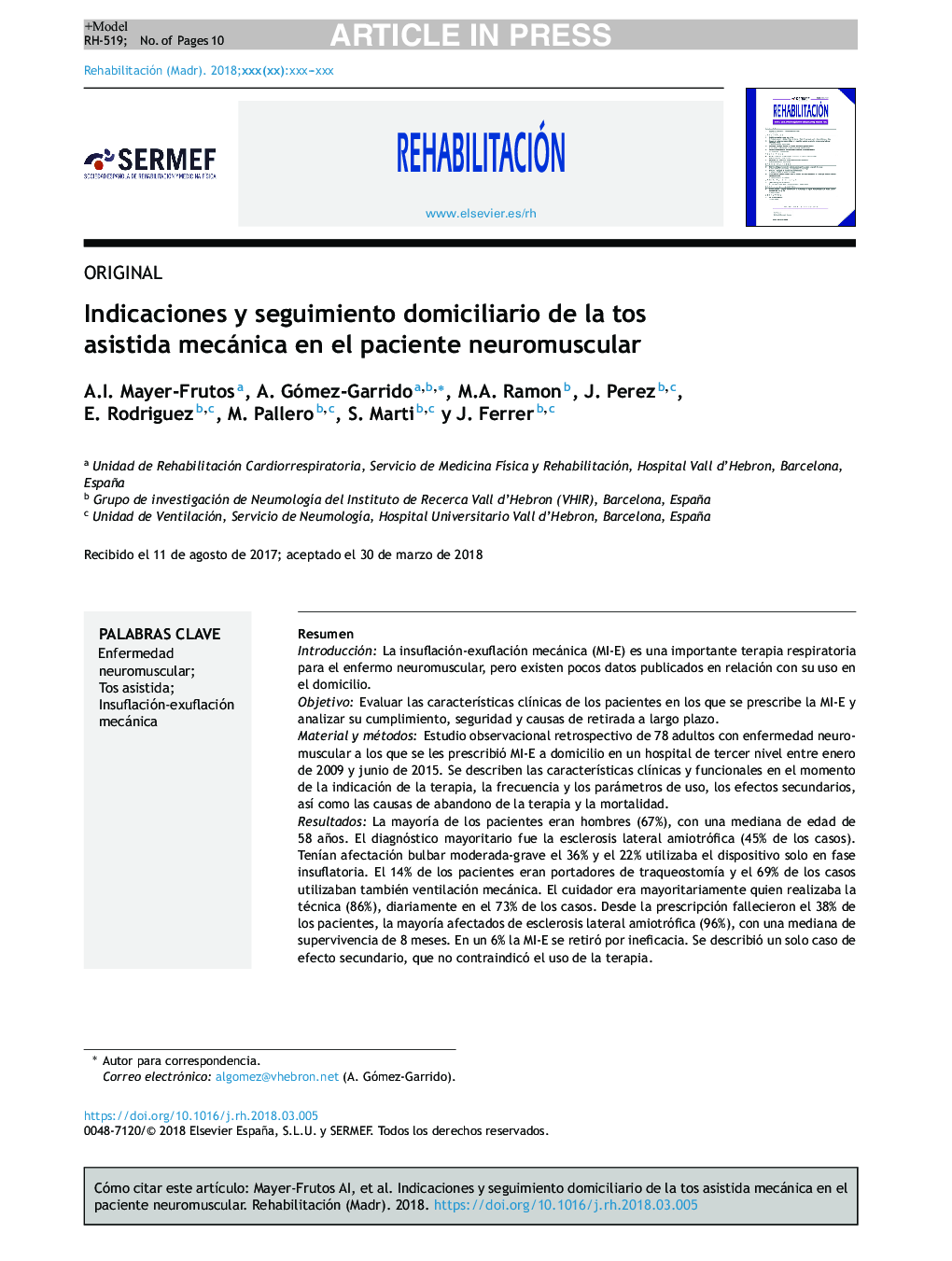 Indicaciones y seguimiento domiciliario de la tos asistida mecánica en el paciente neuromuscular