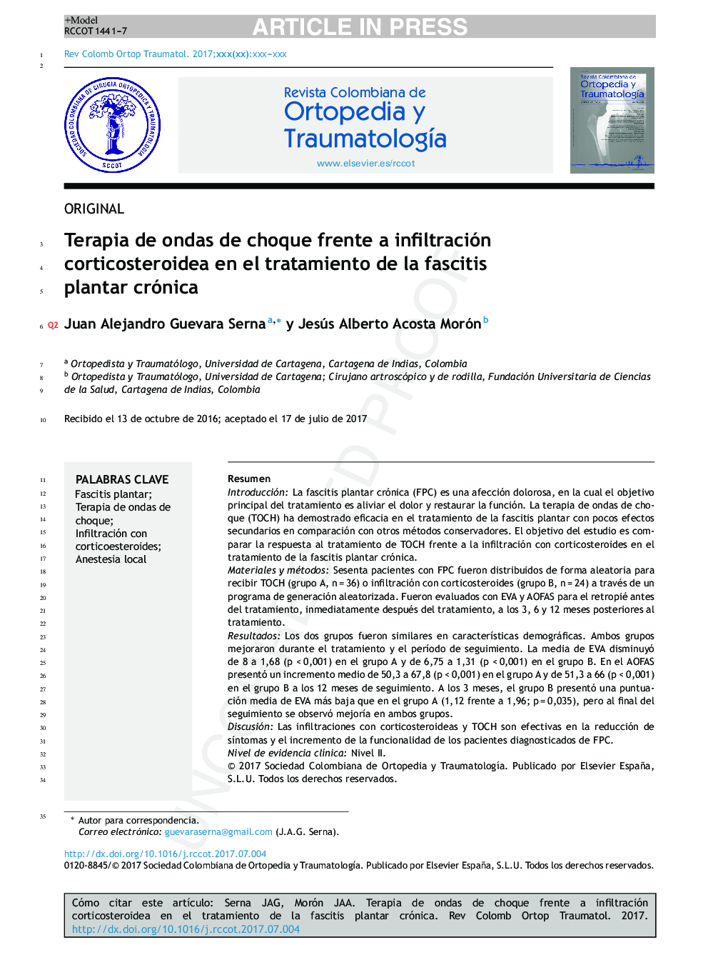 Terapia de ondas de choque frente a infiltración corticosteroidea en el tratamiento de la fascitis plantar crónica