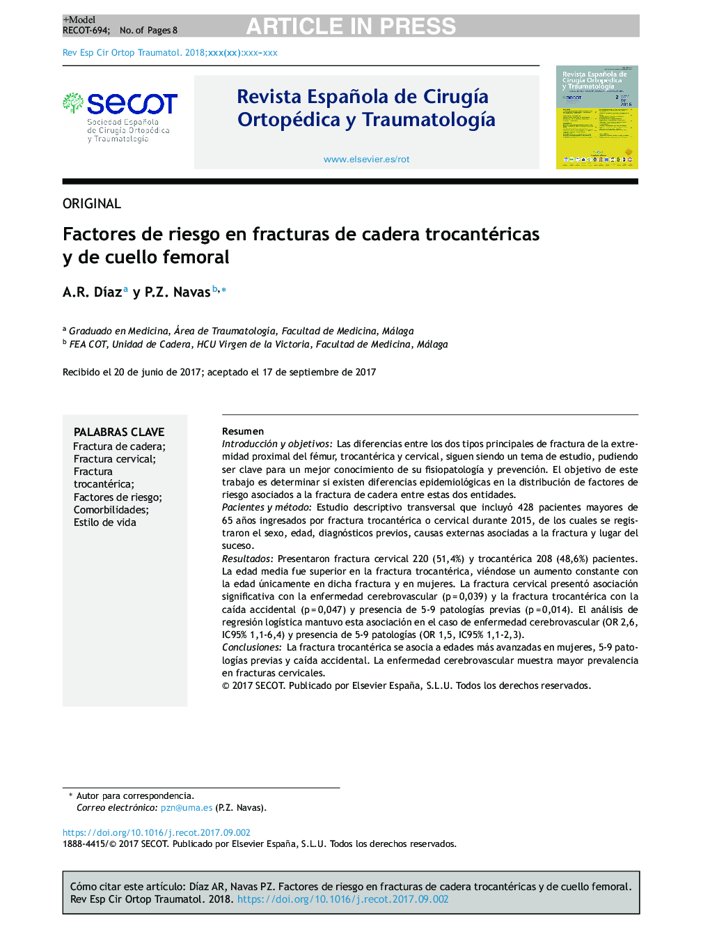 Factores de riesgo en fracturas de cadera trocantéricas y de cuello femoral