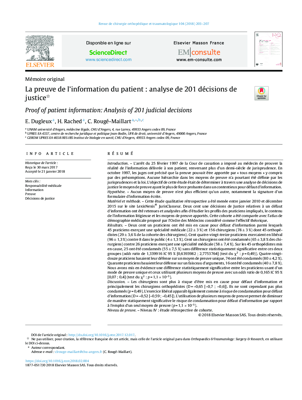 La preuve de l'information du patientÂ : analyse de 201Â décisions de justice