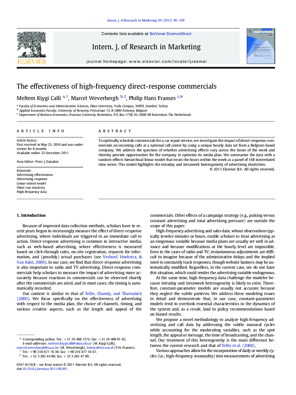 The effectiveness of high-frequency direct-response commercials