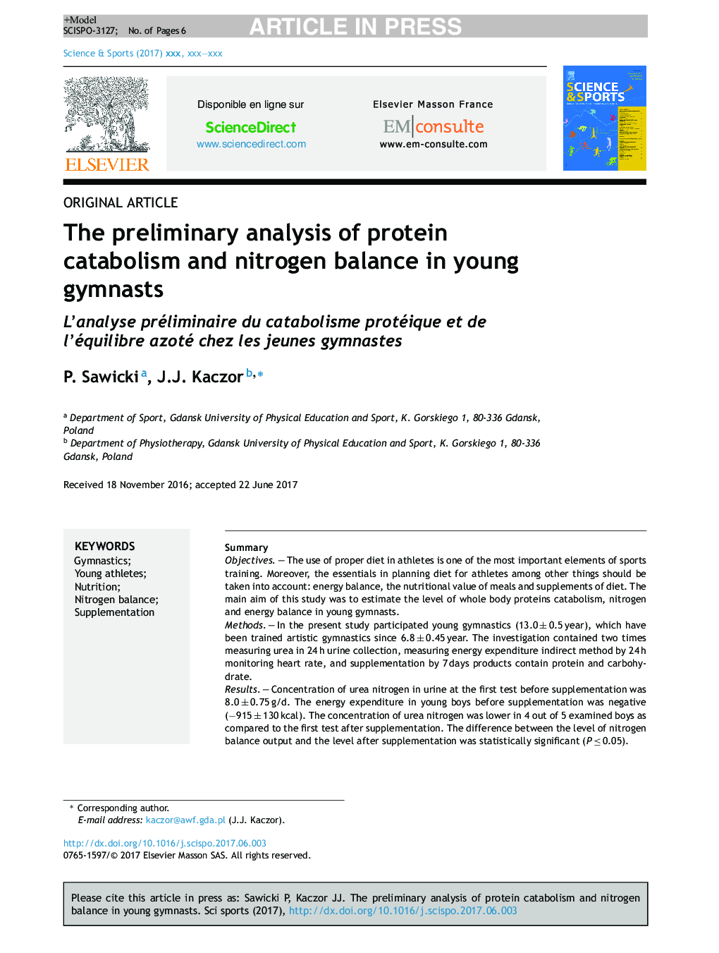 تجزیه و تحلیل اولیه کاتابولیسم پروتئین و تعادل نیتروژن در ژیمناستهای جوان 