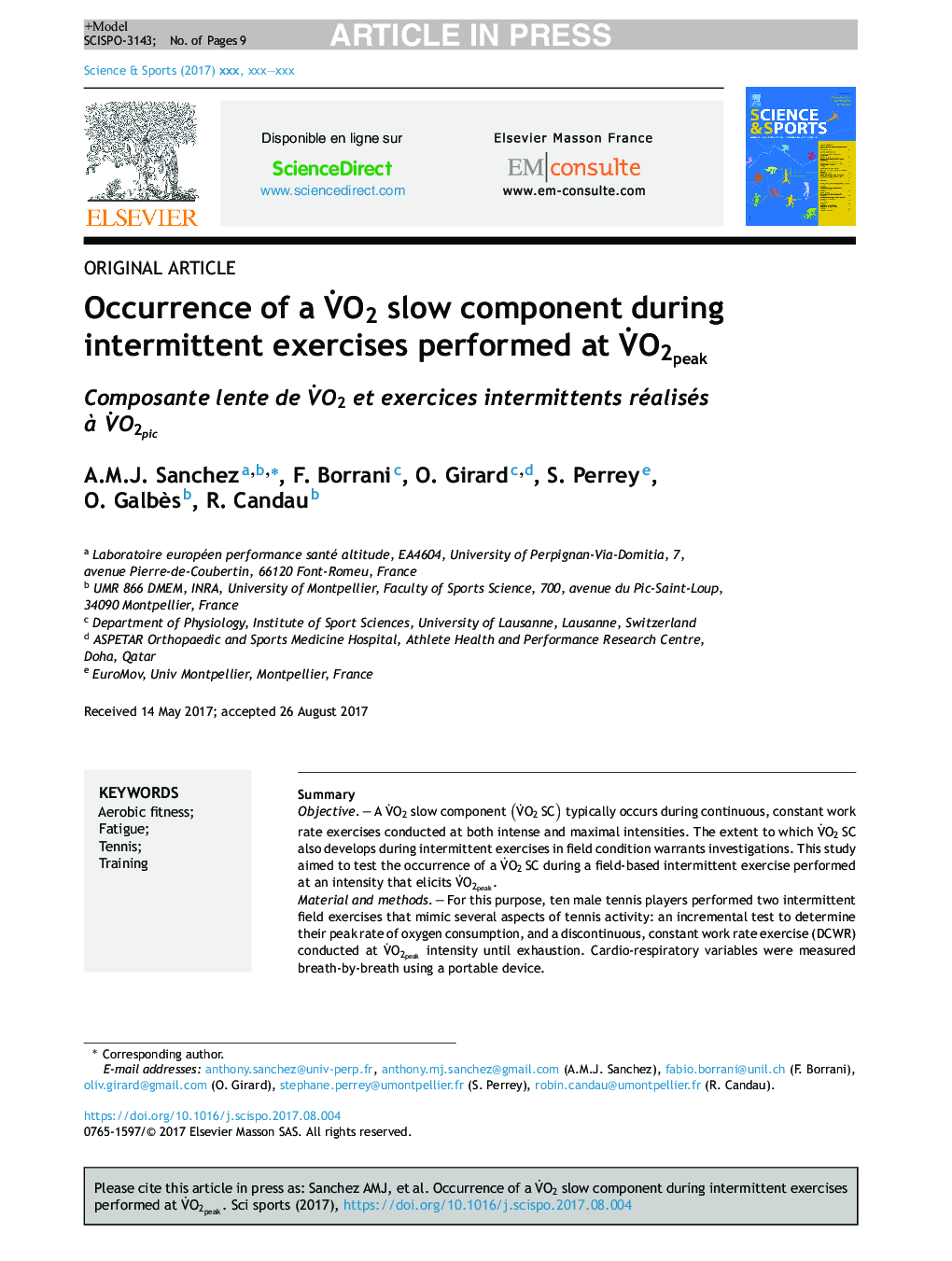 Occurrence of a VËO2 slow component during intermittent exercises performed at VËO2peak